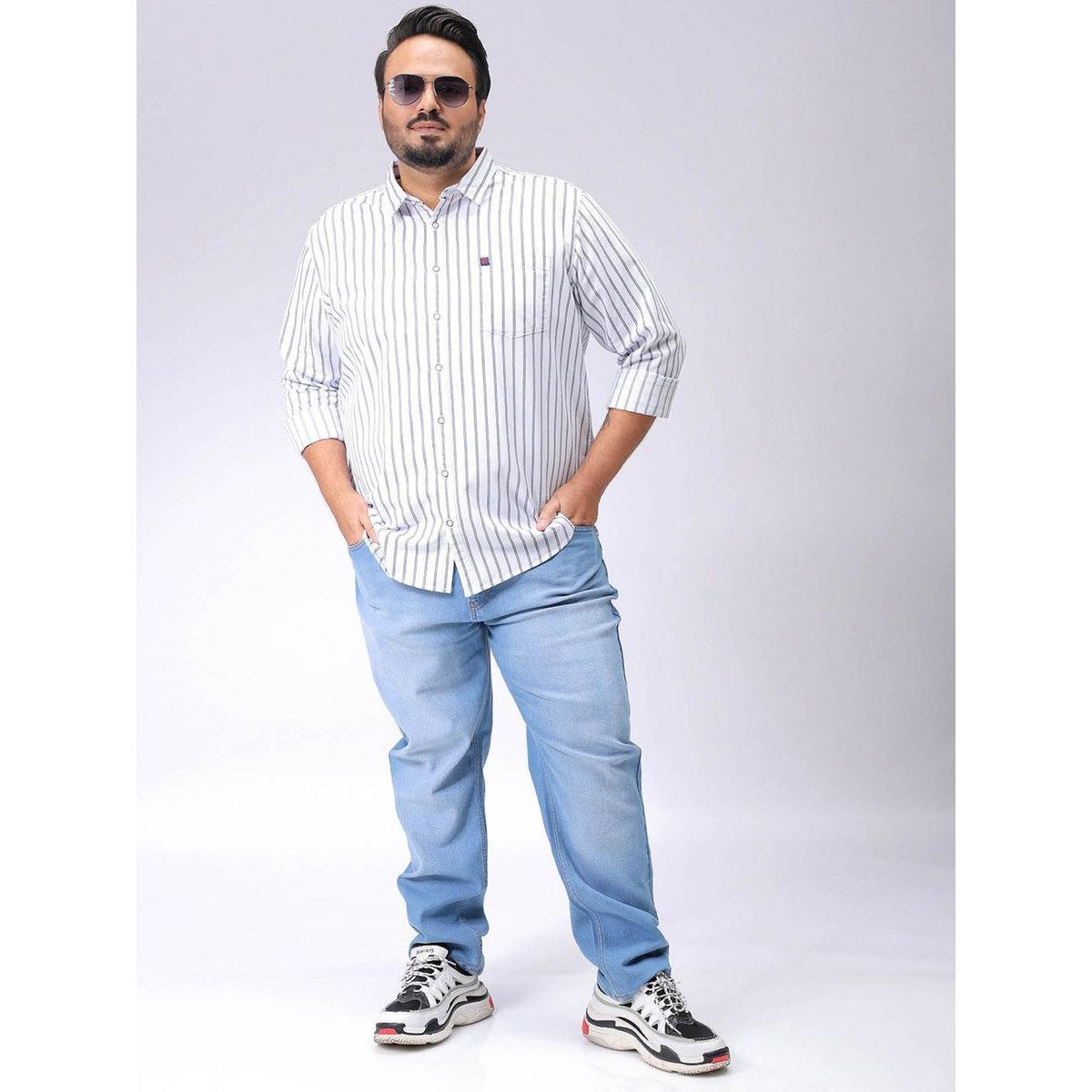 Hardsoda Plus Men White Regular Fit Striped Casual Shirt-men-clothing-tshirtsandpolos-tshirts-image-6