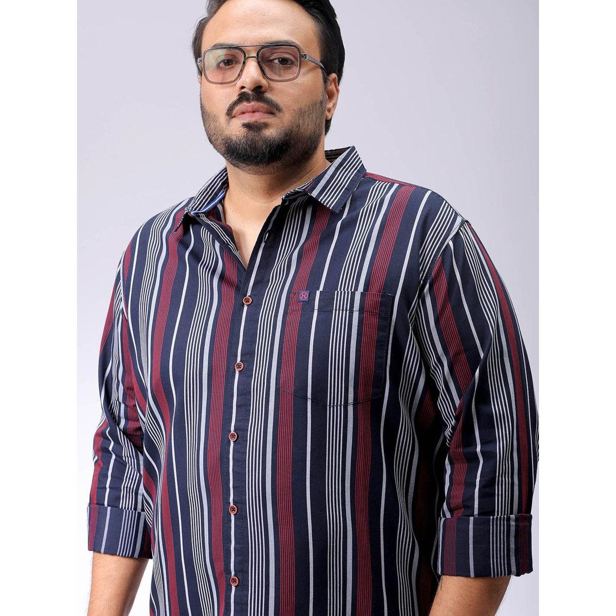 Hardsoda Plus Men Navy Regular Fit Striped Casual Shirt-men-clothing-tshirtsandpolos-tshirts-image-1