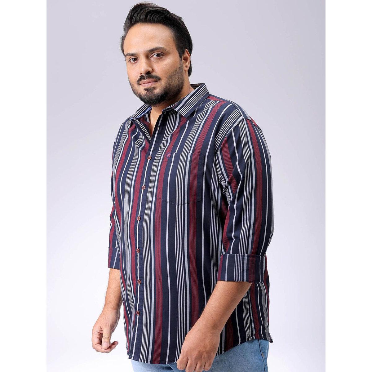 Hardsoda Plus Men Navy Regular Fit Striped Casual Shirt-men-clothing-tshirtsandpolos-tshirts-image-4