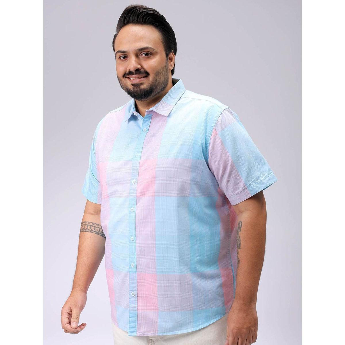 Hardsoda Plus Men Blue Regular Fit Checkered Casual Shirt-men-clothing-tshirtsandpolos-tshirts-image-2