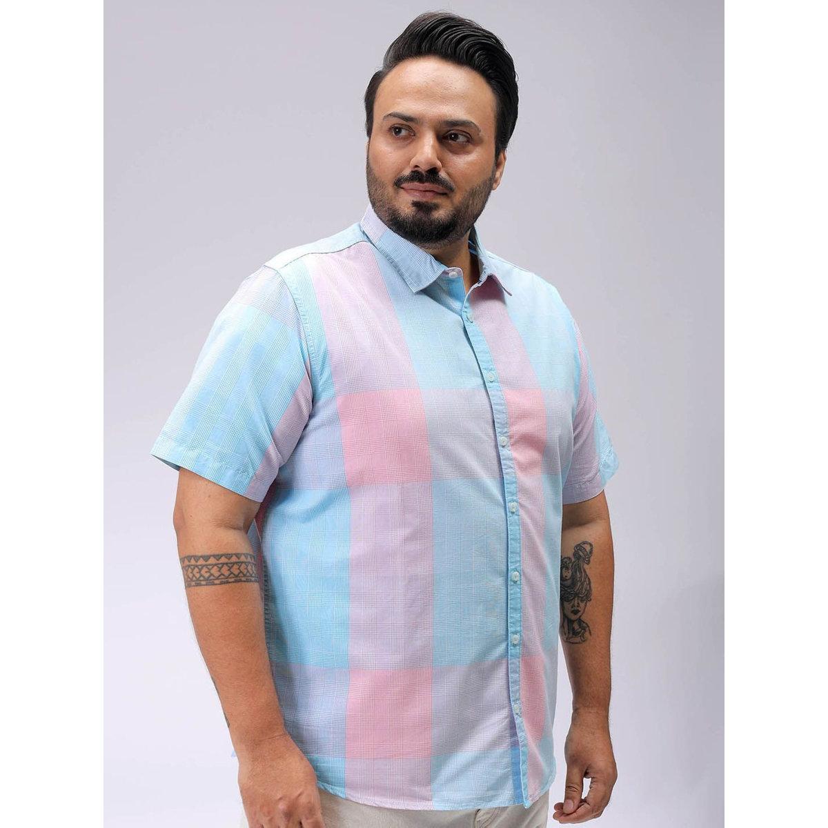 Hardsoda Plus Men Blue Regular Fit Checkered Casual Shirt-men-clothing-tshirtsandpolos-tshirts-image-5