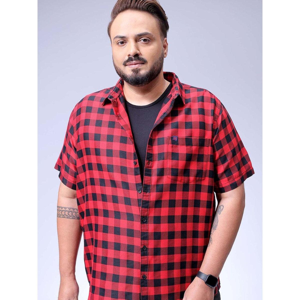 قميص بطبعة مربعات بمقاس كبير-men-clothing-tshirtsandpolos-tshirts-image-1