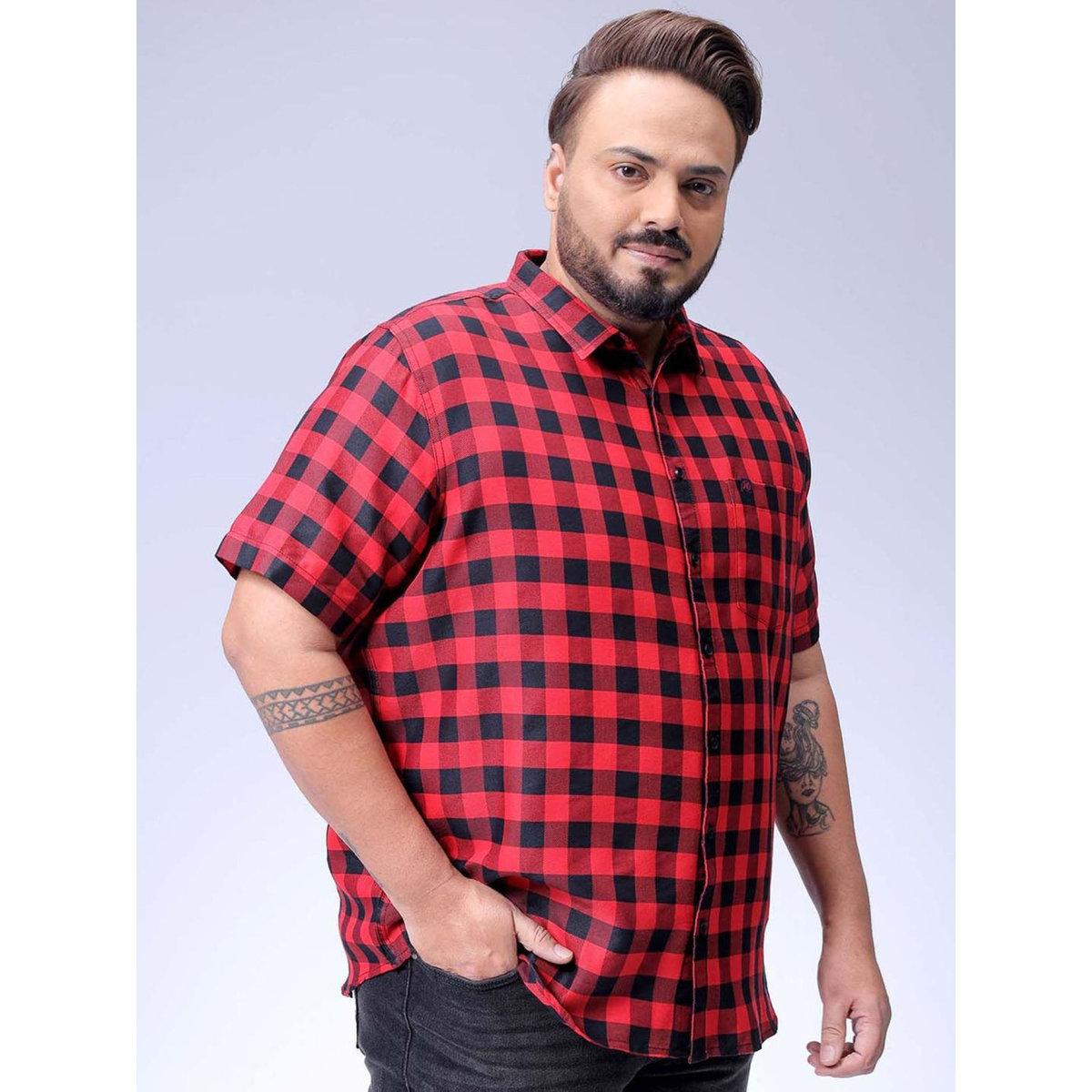Hardsoda Plus Men Red Regular Fit Checkered Casual Shirt-men-clothing-tshirtsandpolos-tshirts-image-2