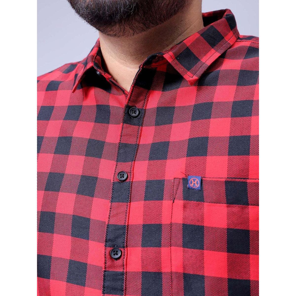 Hardsoda Plus Men Red Regular Fit Checkered Casual Shirt-men-clothing-tshirtsandpolos-tshirts-image-3