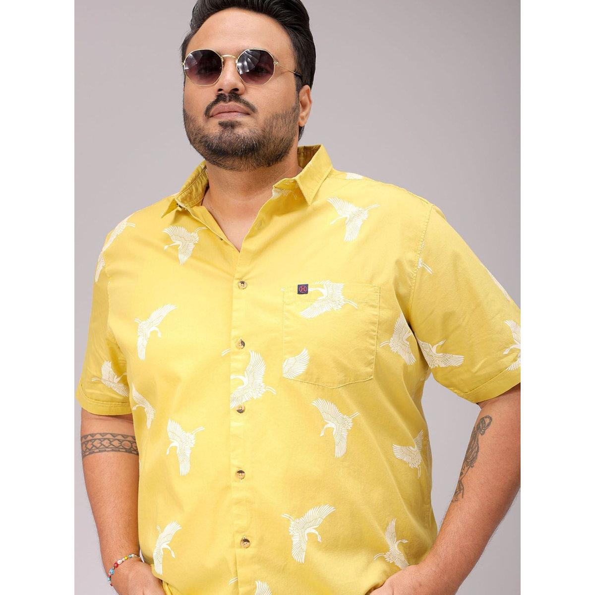 Hardsoda Plus Men Yellow Regular Fit Casual Shirt-men-clothing-tshirtsandpolos-tshirts-image-1