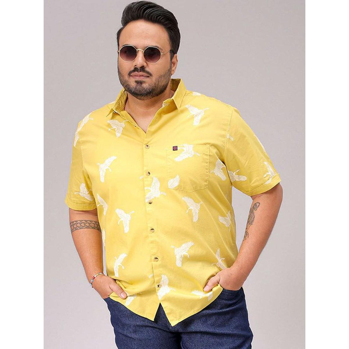 Hardsoda Plus Men Yellow Regular Fit Casual Shirt-men-clothing-tshirtsandpolos-tshirts-image-2