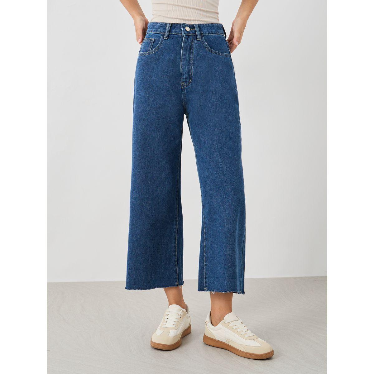 جينز قصير بأرجل واسعة وخصر متوسط-women-clothing-bottoms-jeans-image-2