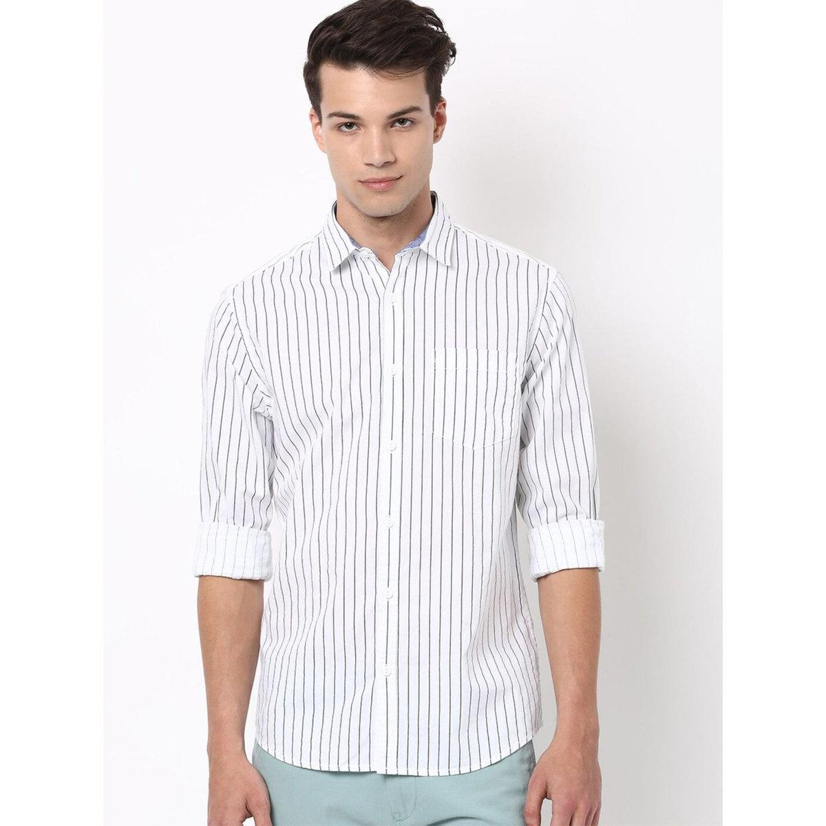 Hardsoda Men White Regular Fit Striped Casual Shirt-men-clothing-shirts-image-1