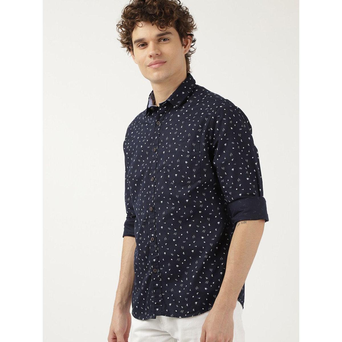 Hardsoda Men Ditsy Print Slim Collar Shirt-men-clothing-shirts-image-3
