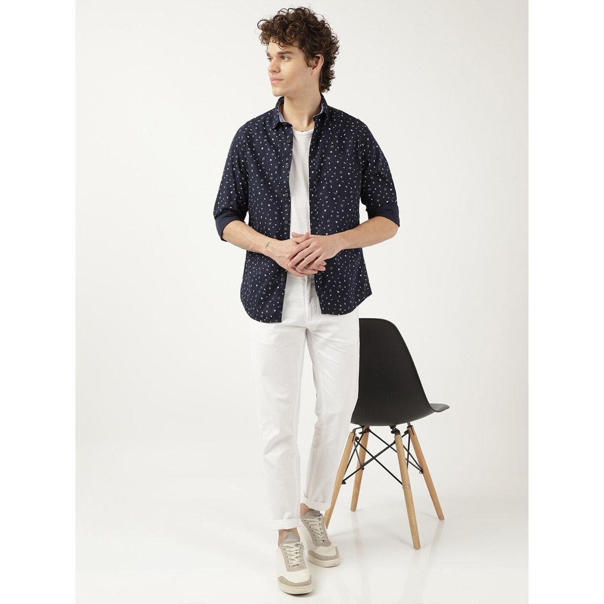 Hardsoda Men Ditsy Print Slim Collar Shirt-men-clothing-shirts-image-4