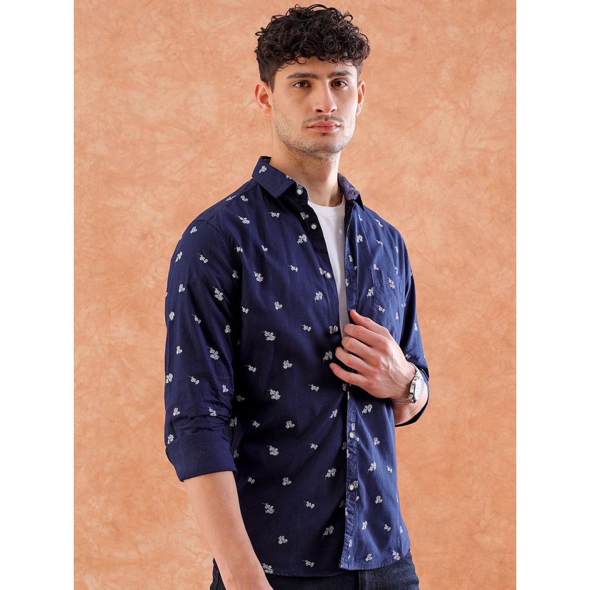 Hardsoda Men Blue Regular Fit Ditsy Print Casual Shirt-men-clothing-shirts-image-3