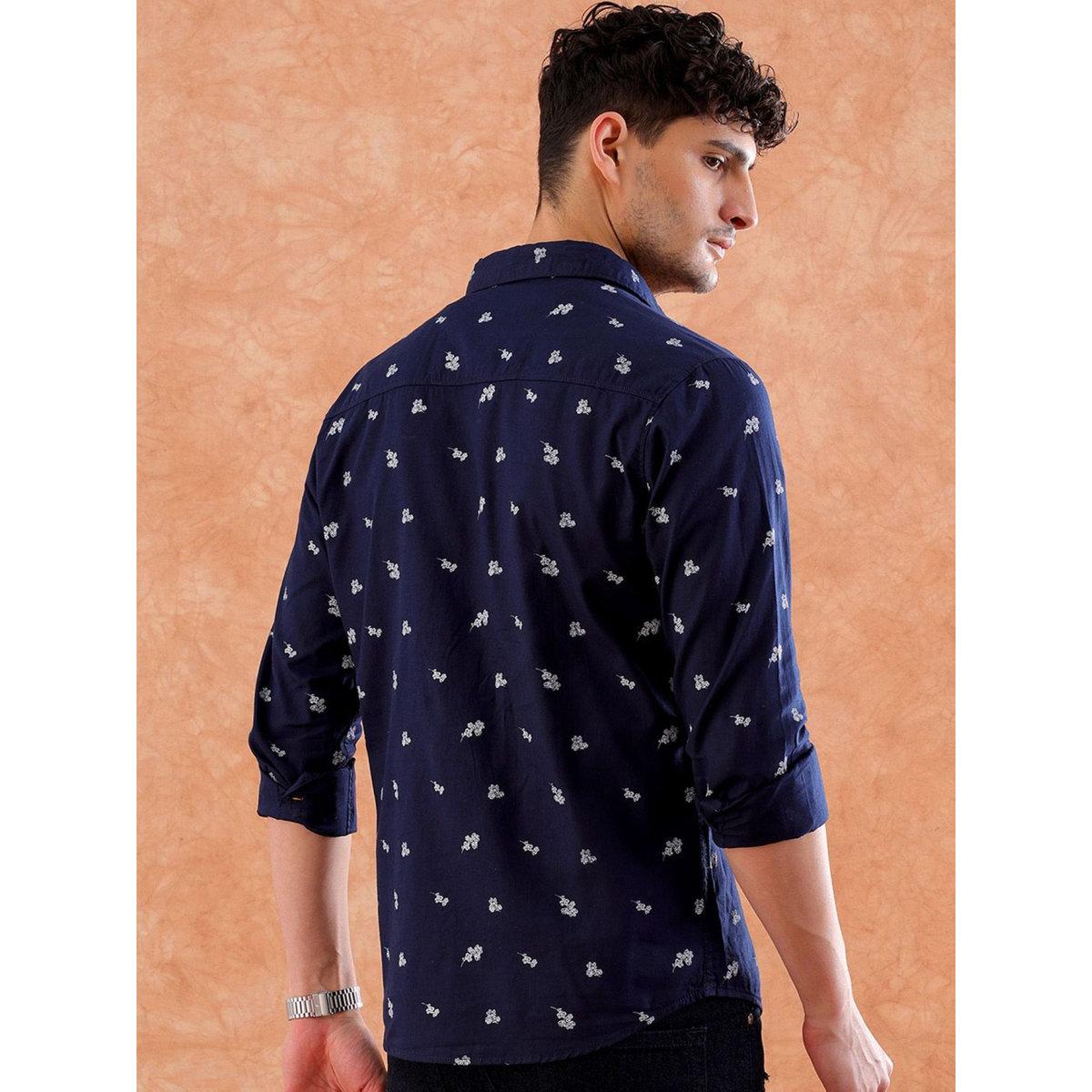 Hardsoda Men Blue Regular Fit Ditsy Print Casual Shirt-men-clothing-shirts-image-4