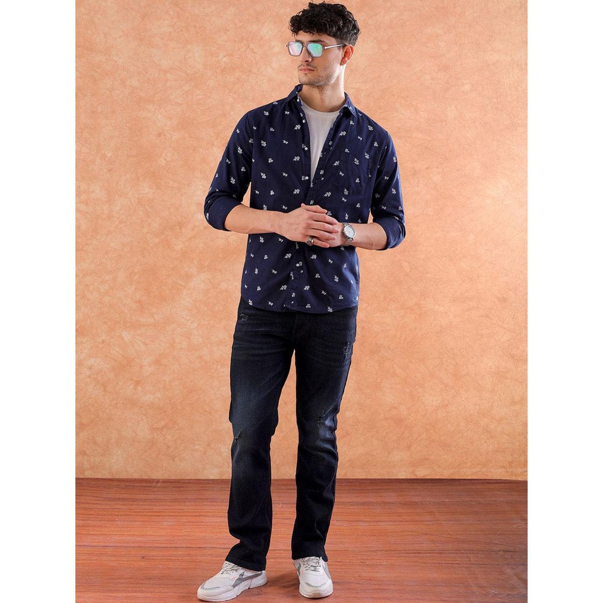 Hardsoda Men Blue Regular Fit Ditsy Print Casual Shirt-men-clothing-shirts-image-6
