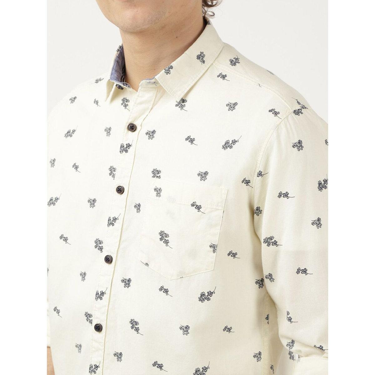 Hardsoda Men Cream Ditsy Print Casual Shirt-men-clothing-shirts-image-2