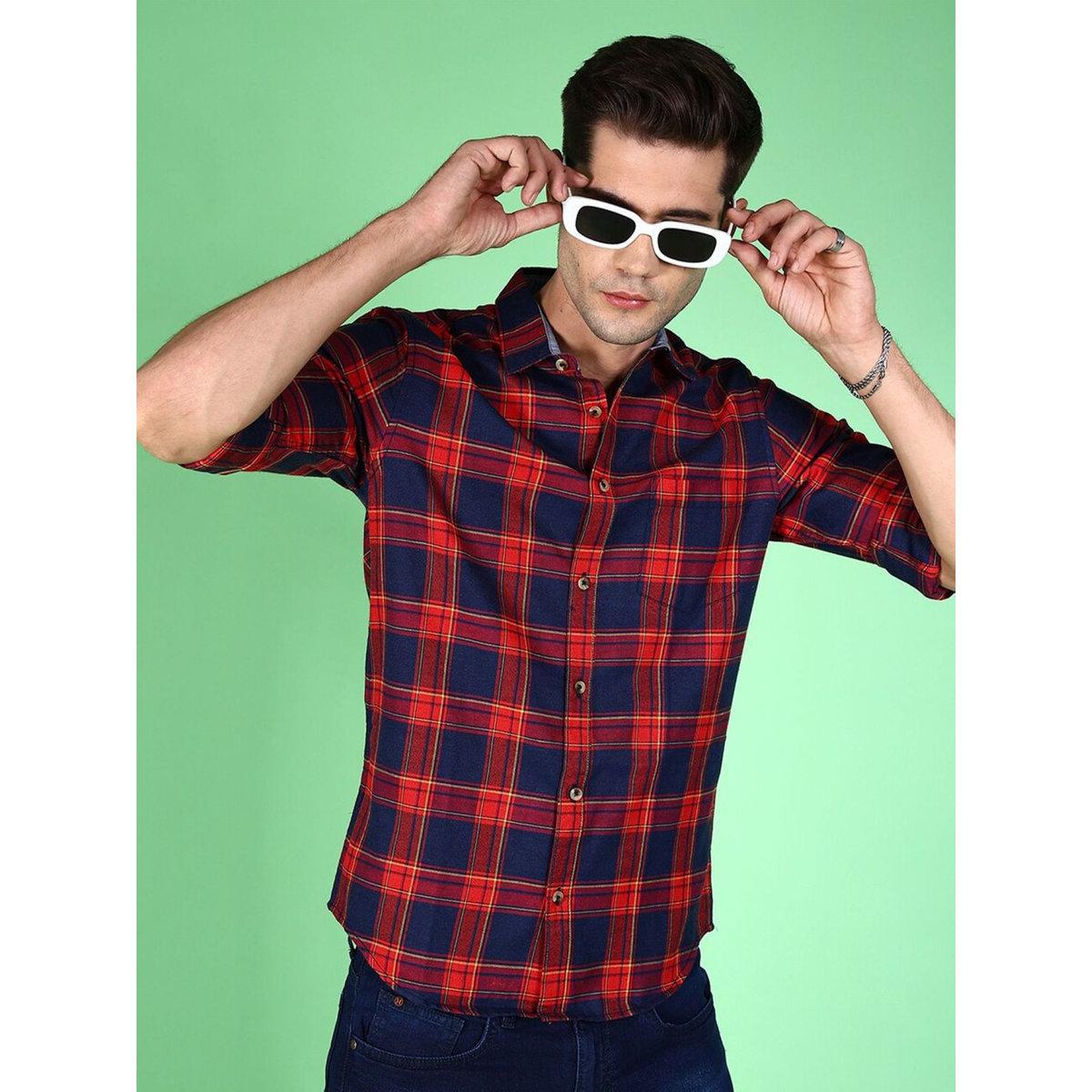 Hardsoda Men Checked Spread Collar Shirt-men-clothing-shirts-image-1