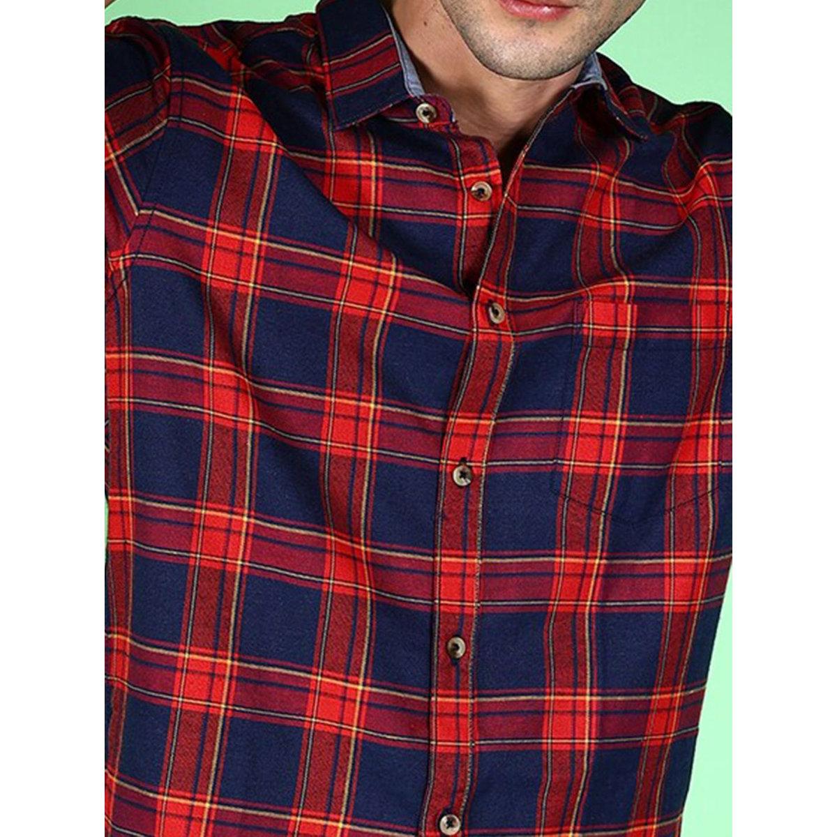 Hardsoda Men Checked Spread Collar Shirt-men-clothing-shirts-image-2