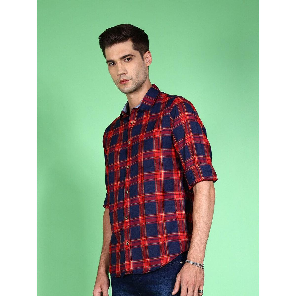 Hardsoda Men Checked Spread Collar Shirt-men-clothing-shirts-image-3