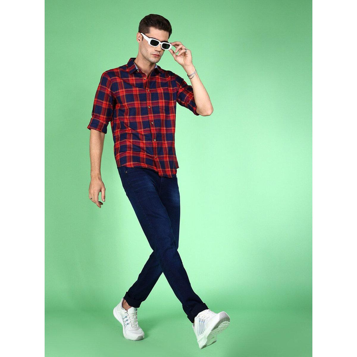 Hardsoda Men Checked Spread Collar Shirt-men-clothing-shirts-image-4