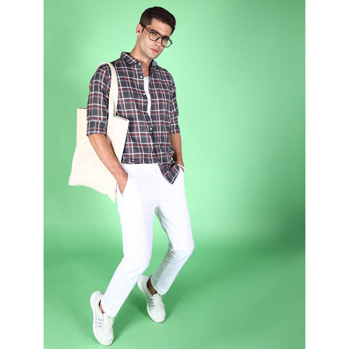 Hardsoda Men Grey Checked Casual Shirt with Spread Collar-men-clothing-shirts-image-4