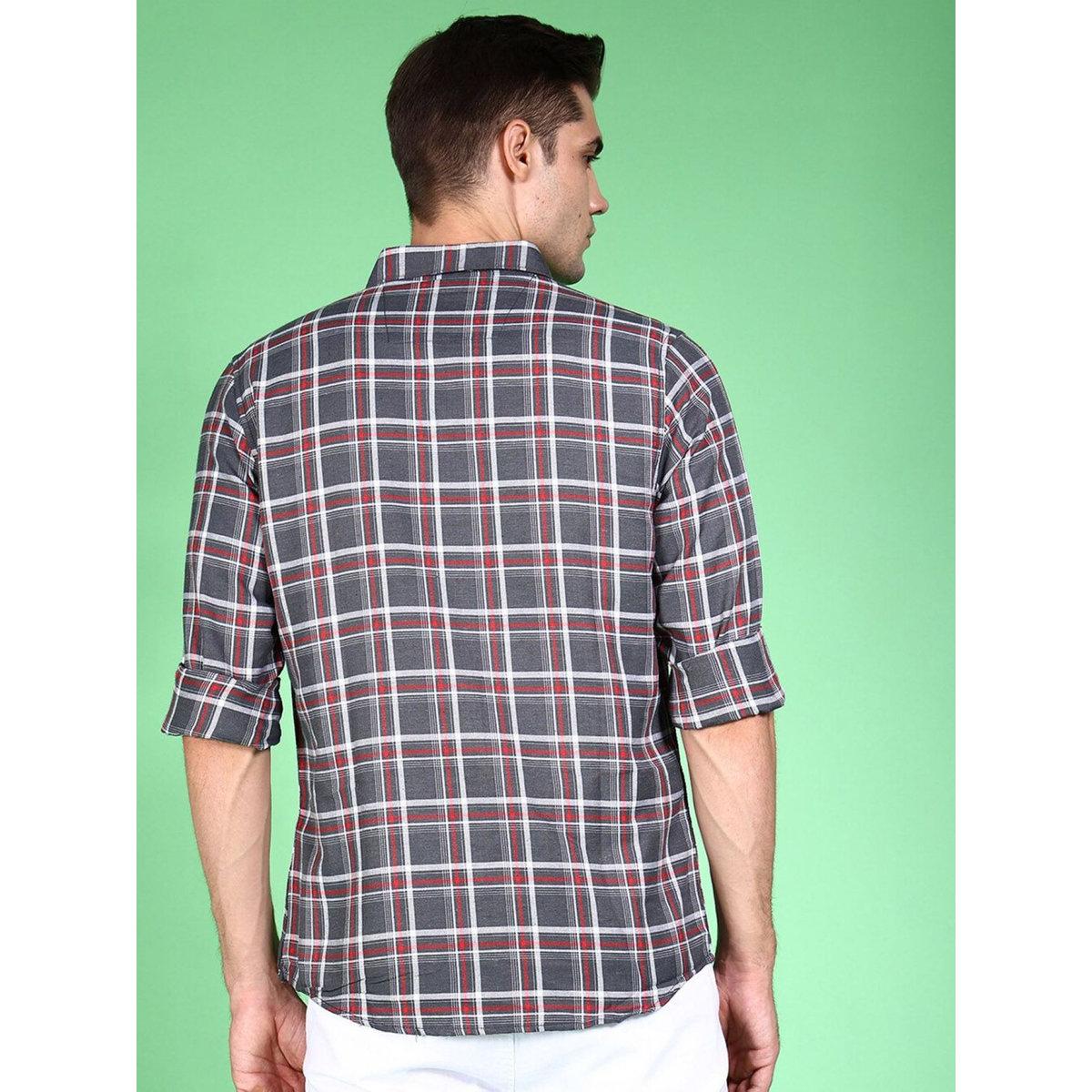 Hardsoda Men Grey Checked Casual Shirt with Spread Collar-men-clothing-shirts-image-5