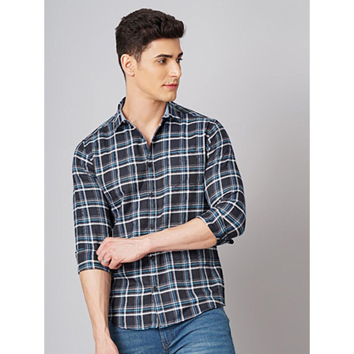 Hardsoda Men Checked Spread Collar Shirt-men-clothing-shirts-image-1