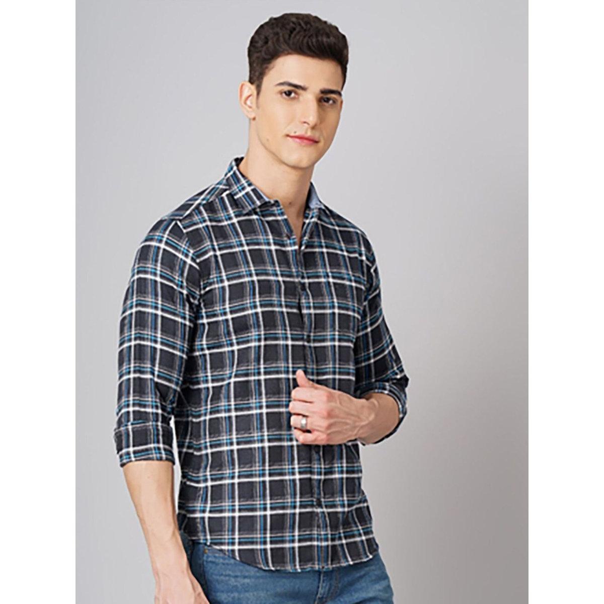 Hardsoda Men Checked Spread Collar Shirt-men-clothing-shirts-image-3