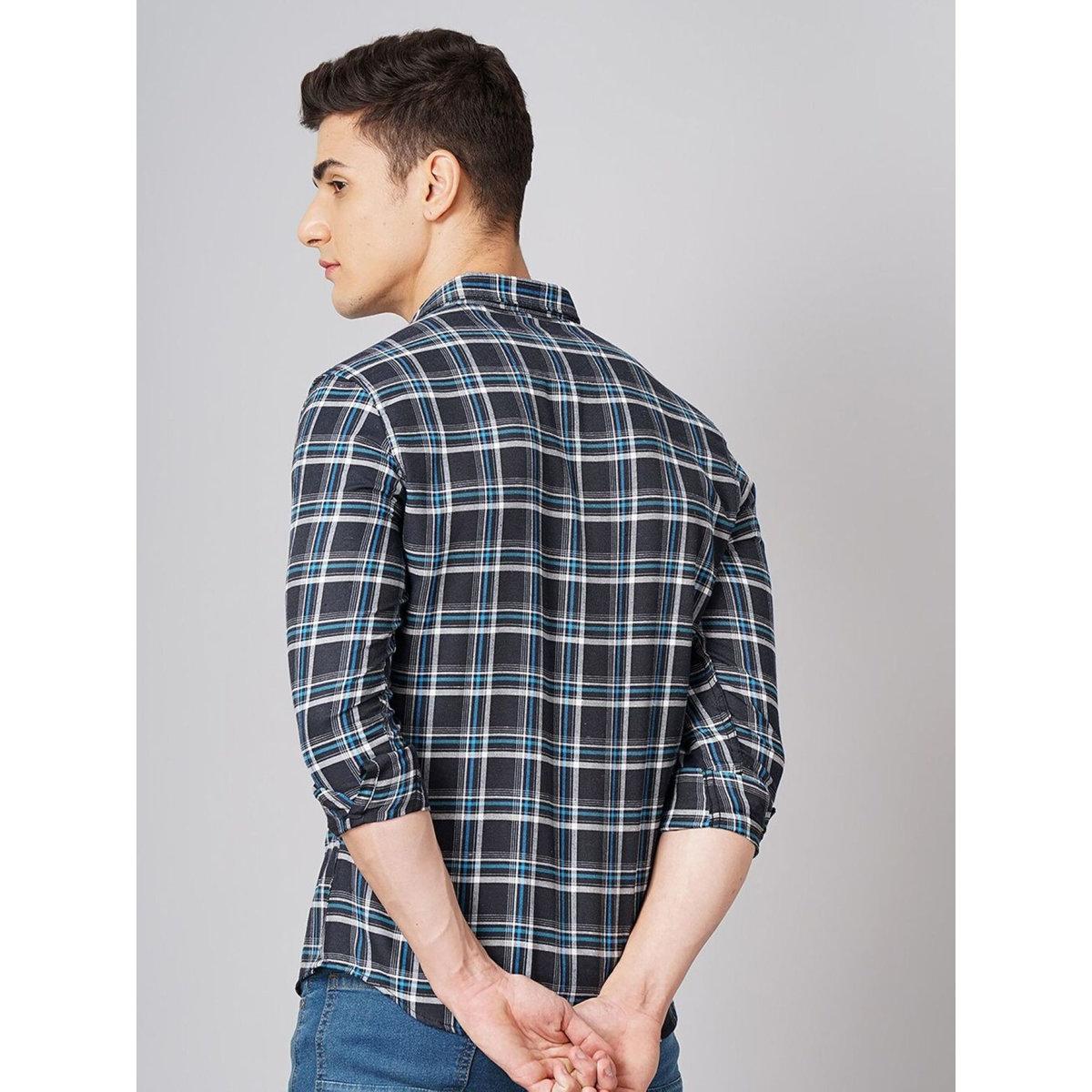 Hardsoda Men Checked Spread Collar Shirt-men-clothing-shirts-image-4