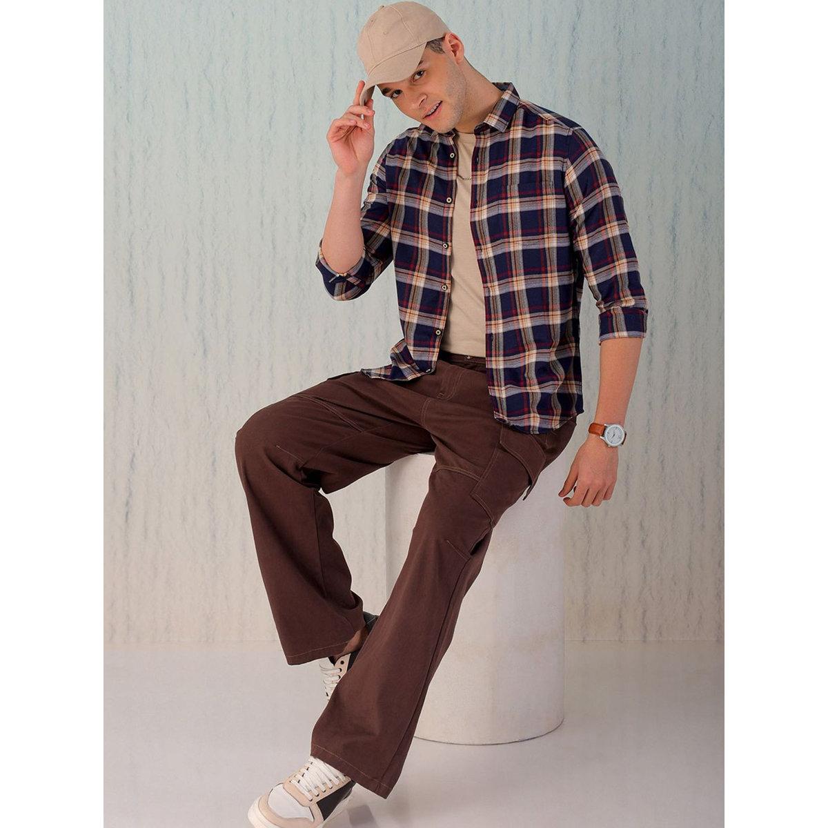 Hardsoda Men Checked Spread Collar Shirt-men-clothing-shirts-image-6