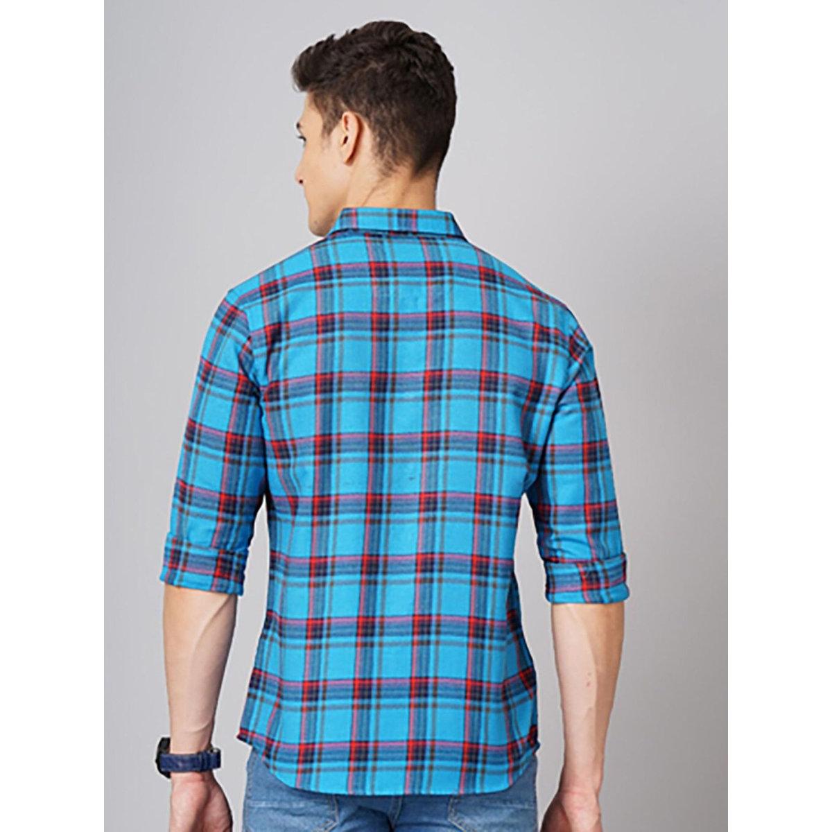 Hardsoda Men Blue Checked Spread Collar Shirt-men-clothing-shirts-image-5