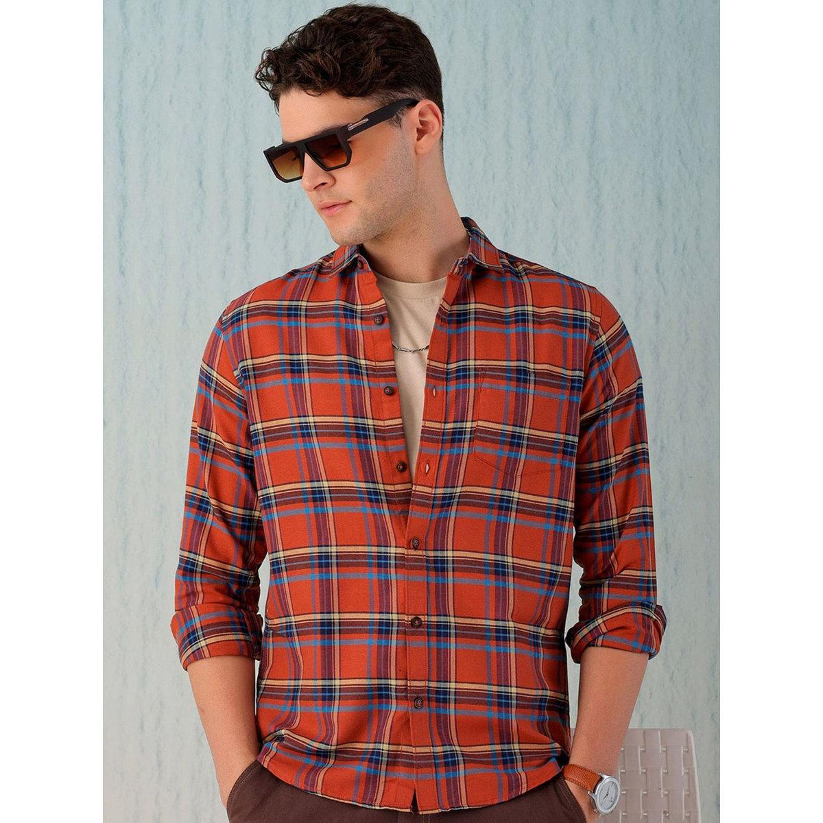 Hardsoda Men Red Plaid Flannel Casual Shirt-men-clothing-shirts-image-1