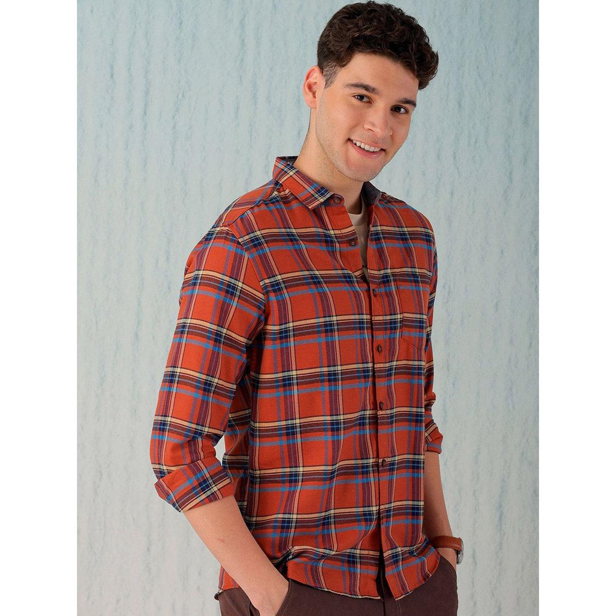 Hardsoda Men Red Plaid Flannel Casual Shirt-men-clothing-shirts-image-3