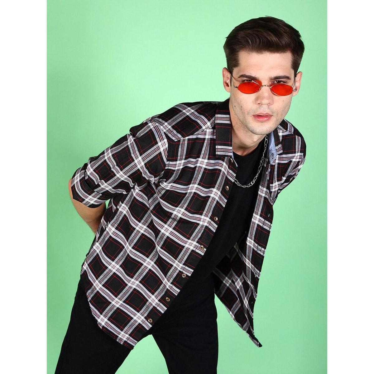Hardsoda Men Black Plaid Flannel Casual Shirt-men-clothing-shirts-image-1