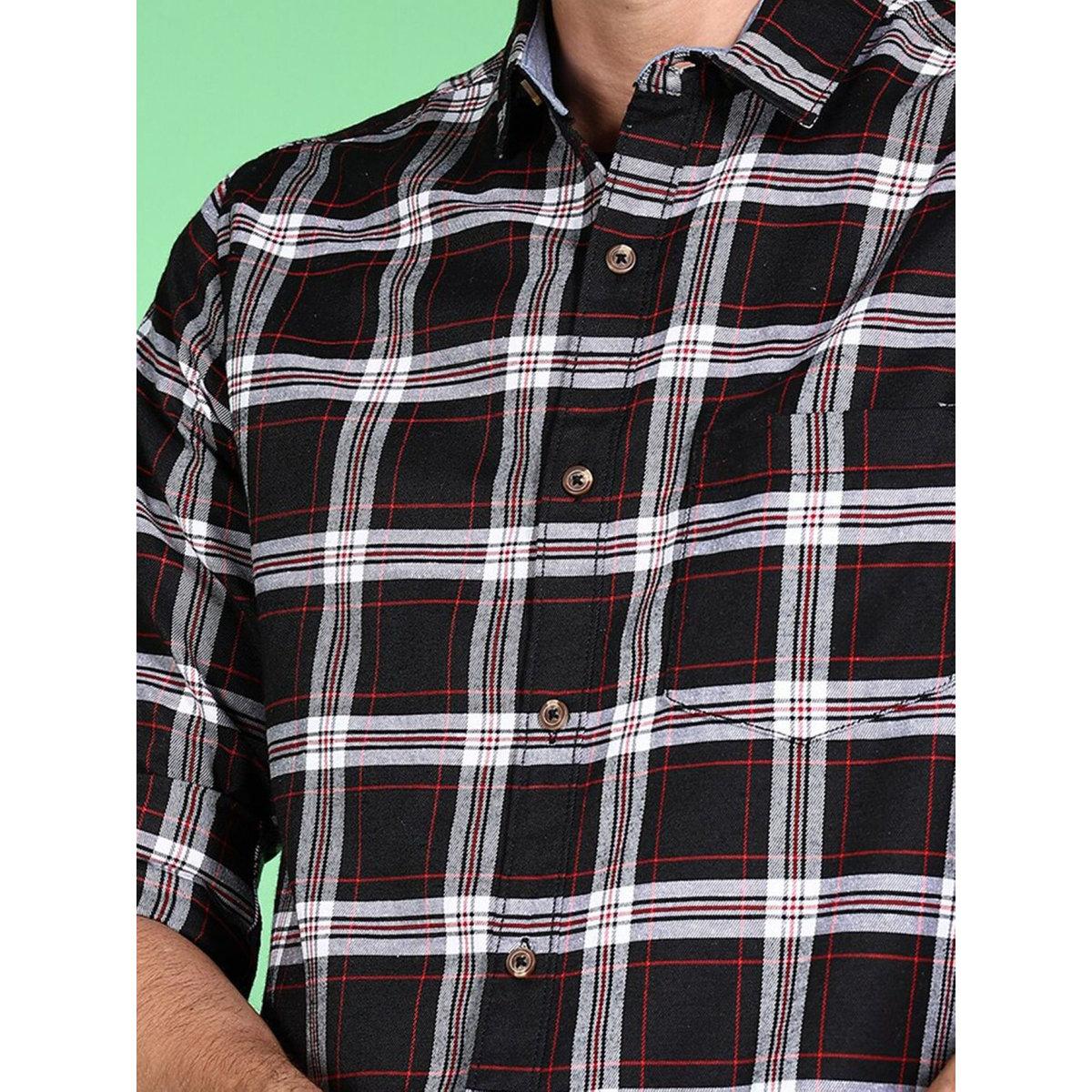 Hardsoda Men Black Plaid Flannel Casual Shirt-men-clothing-shirts-image-2