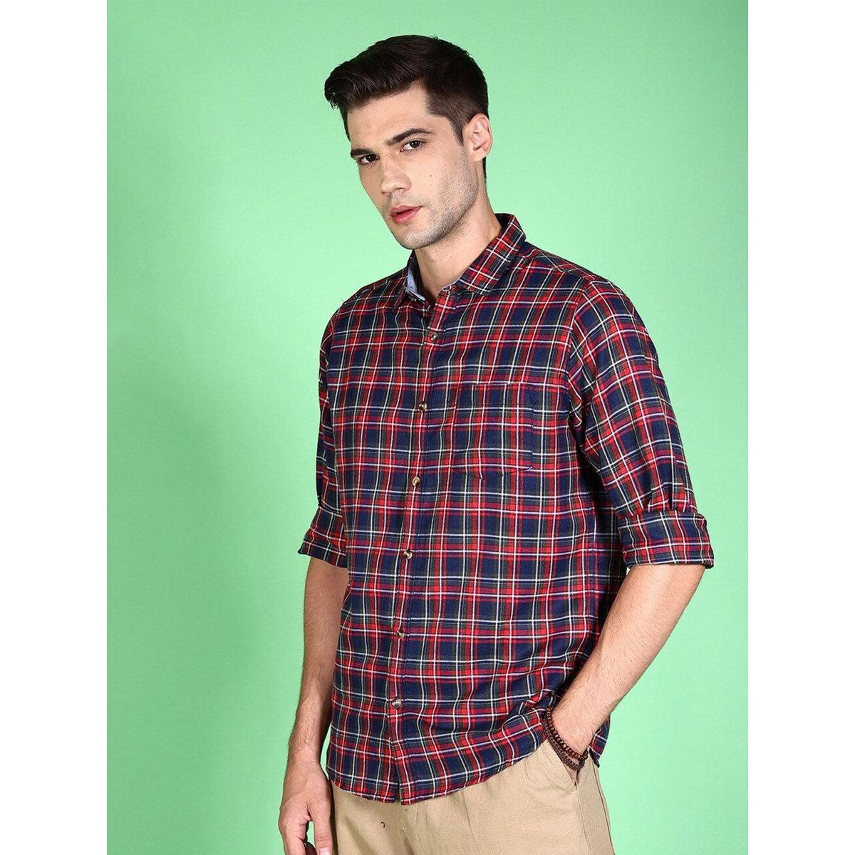 Hardsoda Men Checked Spread Collar Shirt-men-clothing-shirts-image-1