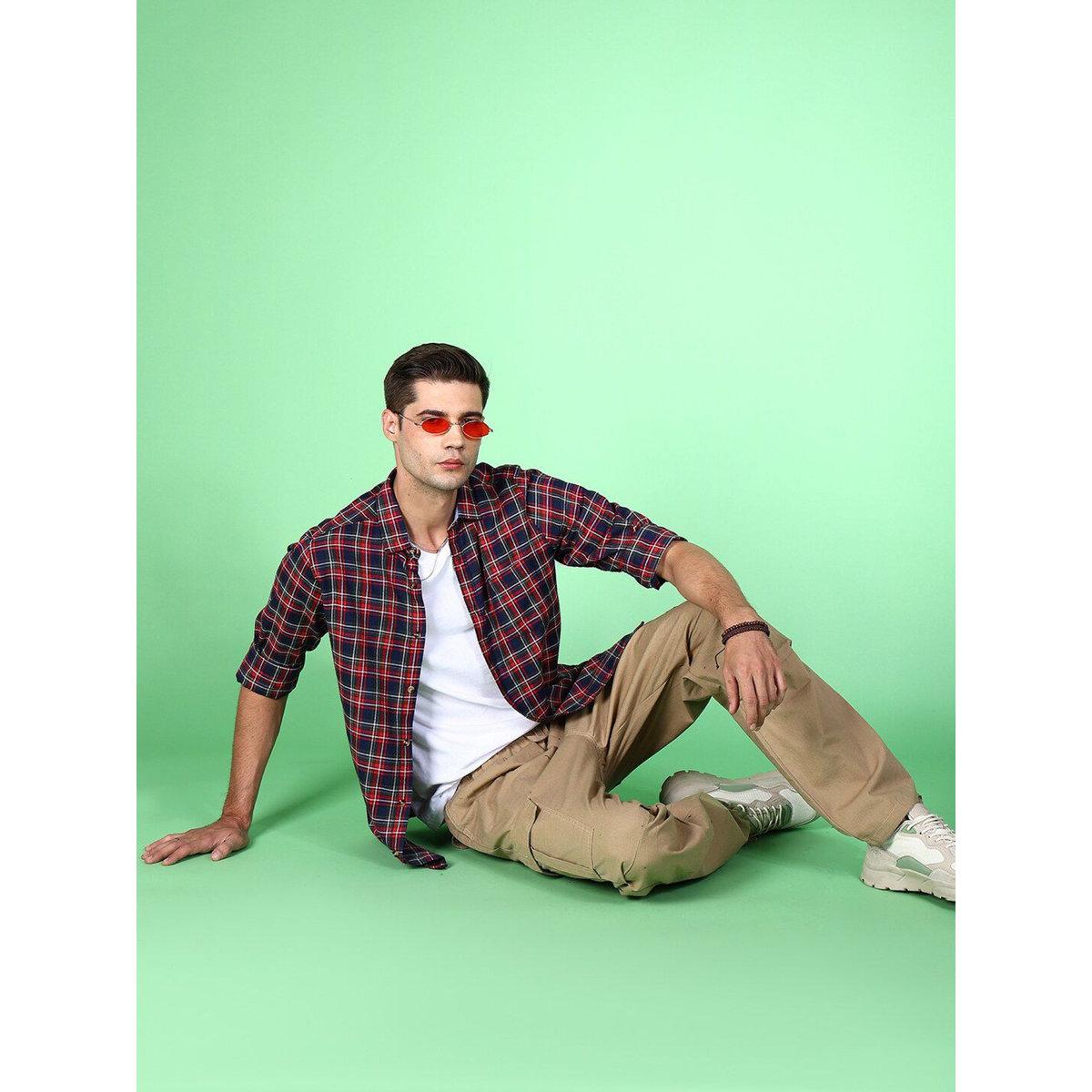 Hardsoda Men Checked Spread Collar Shirt-men-clothing-shirts-image-5