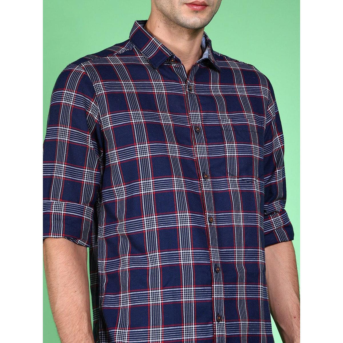Hardsoda Men Navy Blue Checked Casual Shirt-men-clothing-shirts-image-2
