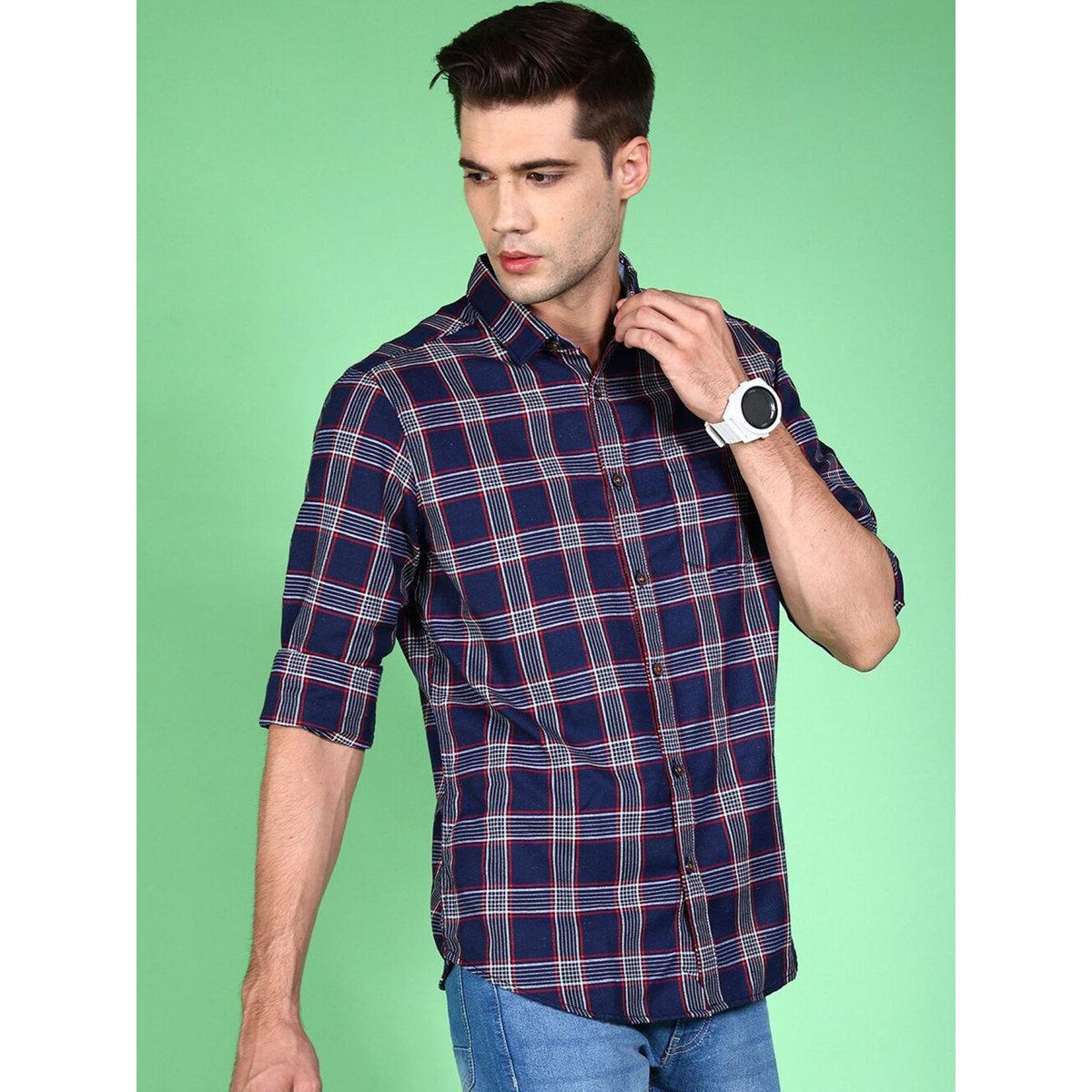 Hardsoda Men Navy Blue Checked Casual Shirt-men-clothing-shirts-image-3