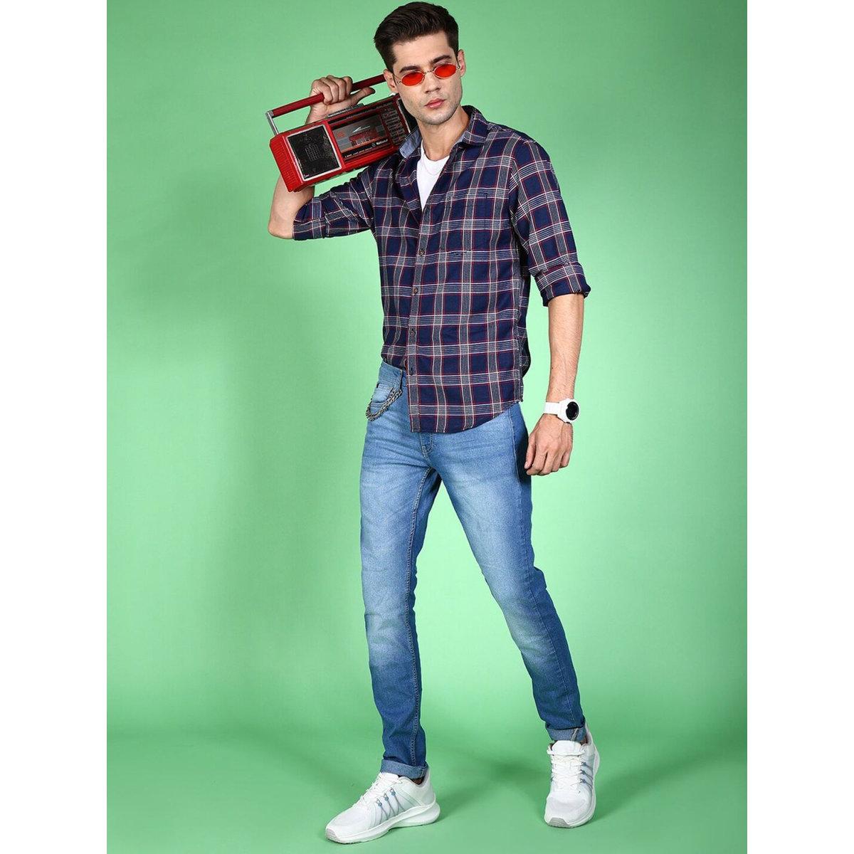 Hardsoda Men Navy Blue Checked Casual Shirt-men-clothing-shirts-image-4