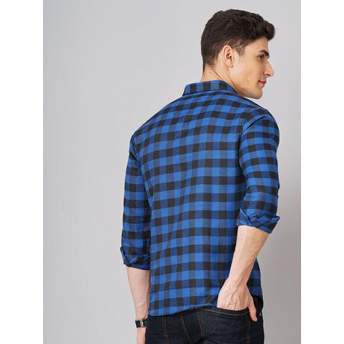 Hardsoda Men Blue Checkered Spread Collar Shirt-men-clothing-shirts-image-5