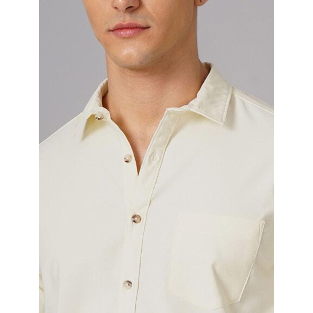 Hardsoda Men Solid Yellow Spread Collar Shirt-men-clothing-shirts-image-2