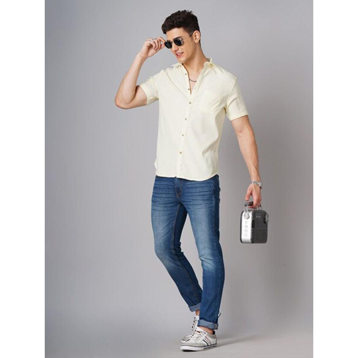 Hardsoda Men Yellow Solid Casual Shirt-men-clothing-shirts-image-4