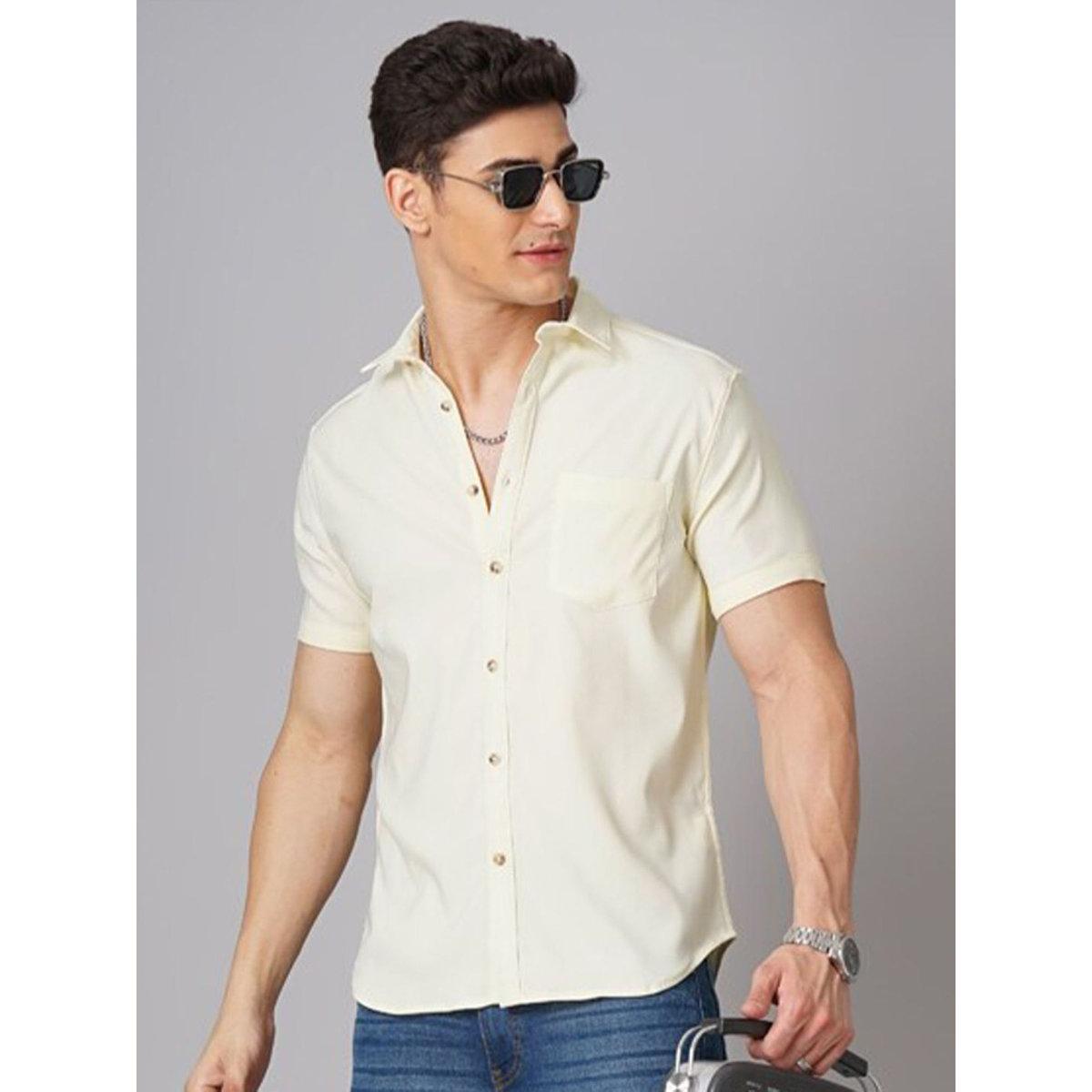 Hardsoda Men Yellow Solid Casual Shirt-men-clothing-shirts-image-6