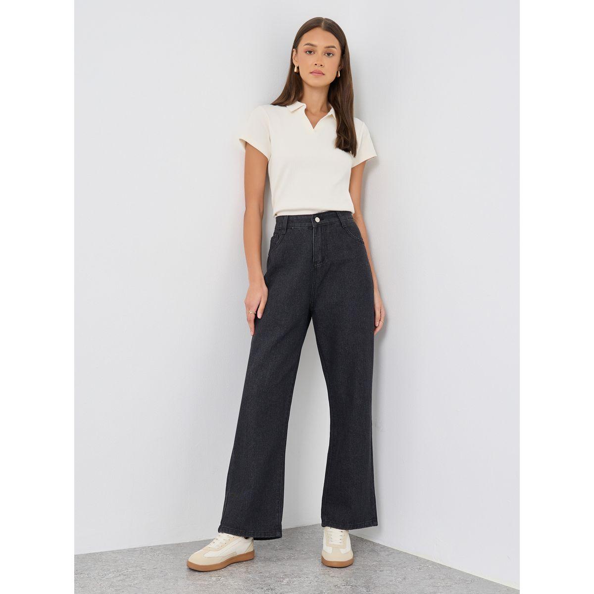بنطال جيز بقصة أرجل واسعة مع جيوب-women-clothing-bottoms-jeans-image-1