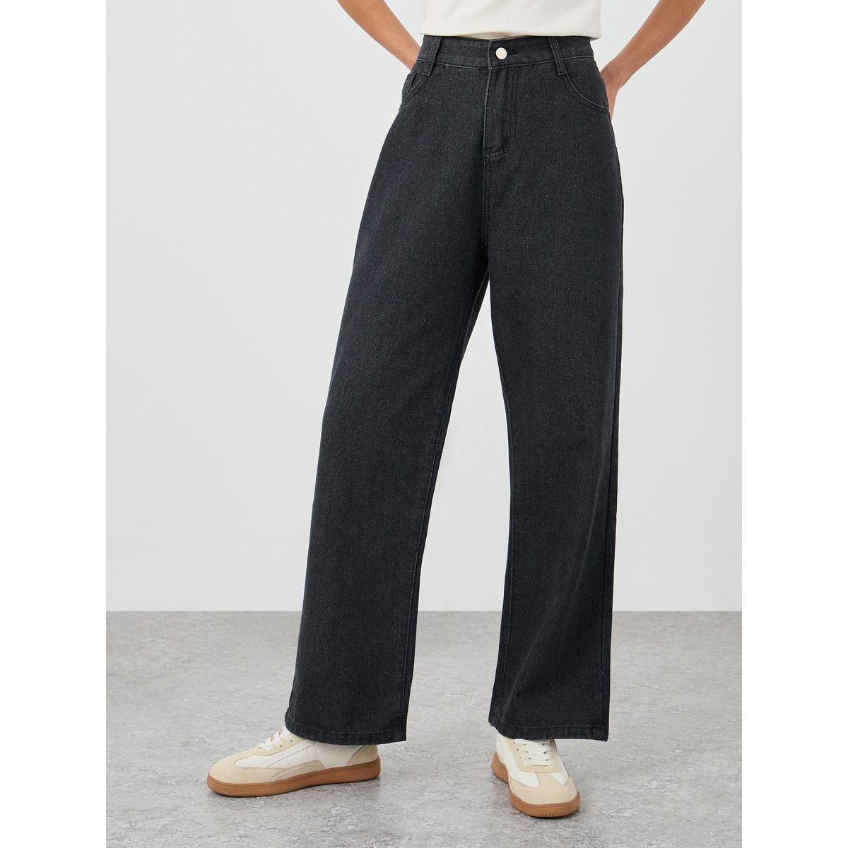 Styli Charcoal Wide Leg Jeans with Pockets-women-clothing-bottoms-jeans-image-2