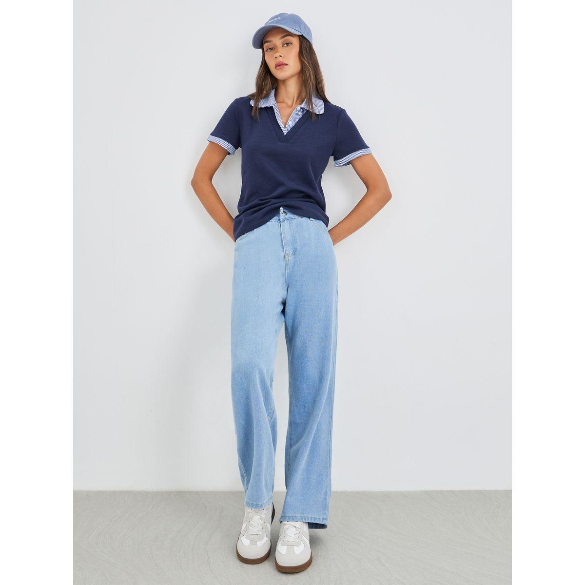 بنطال جيز بقصة أرجل واسعة مع جيوب-women-clothing-bottoms-jeans-image-1