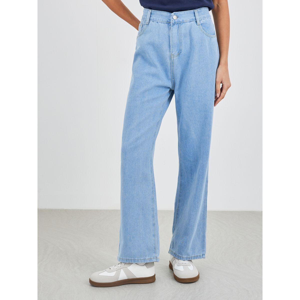 بنطال جيز بقصة أرجل واسعة مع جيوب-women-clothing-bottoms-jeans-image-2
