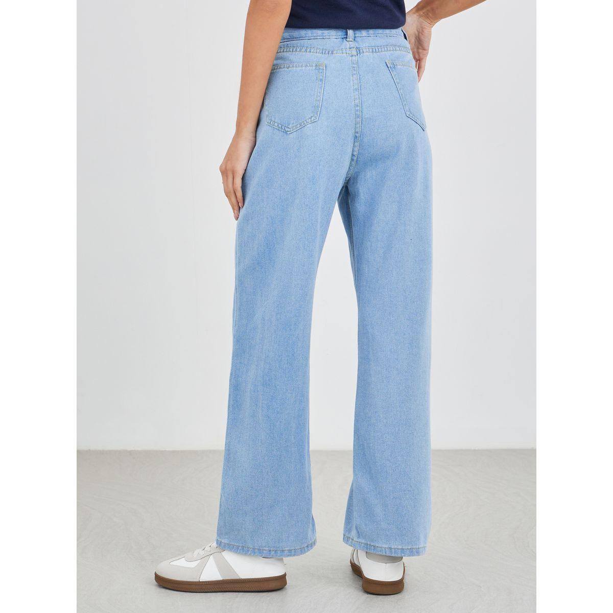 بنطال جيز بقصة أرجل واسعة مع جيوب-women-clothing-bottoms-jeans-image-4