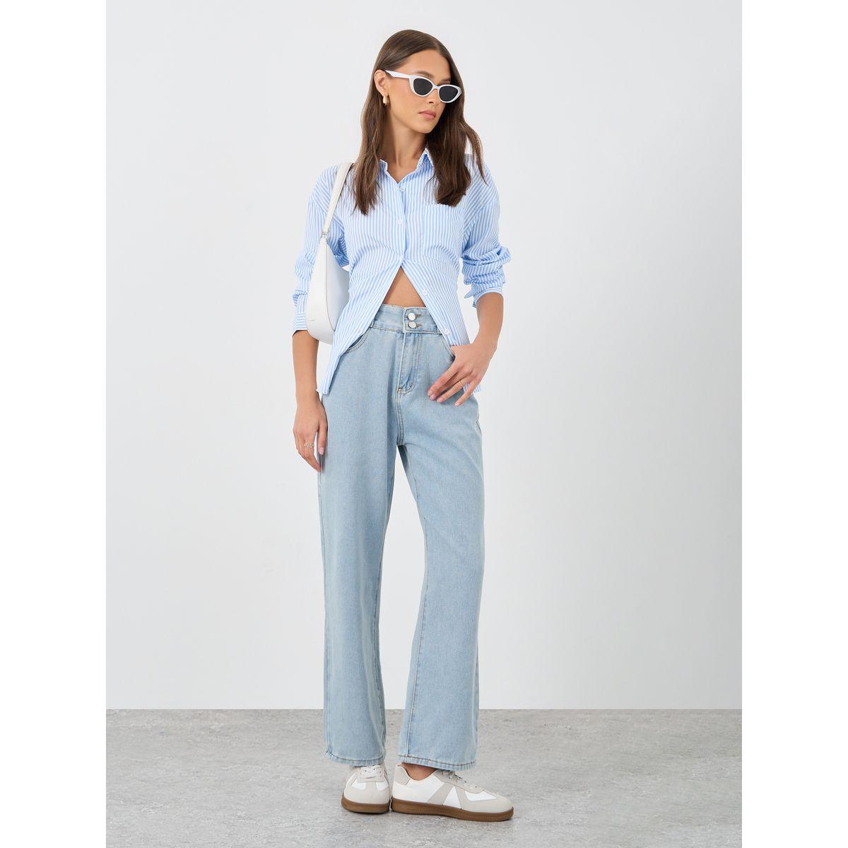 جينز بقصة مستقيمة وخصر متوسط-women-clothing-bottoms-jeans-image-1