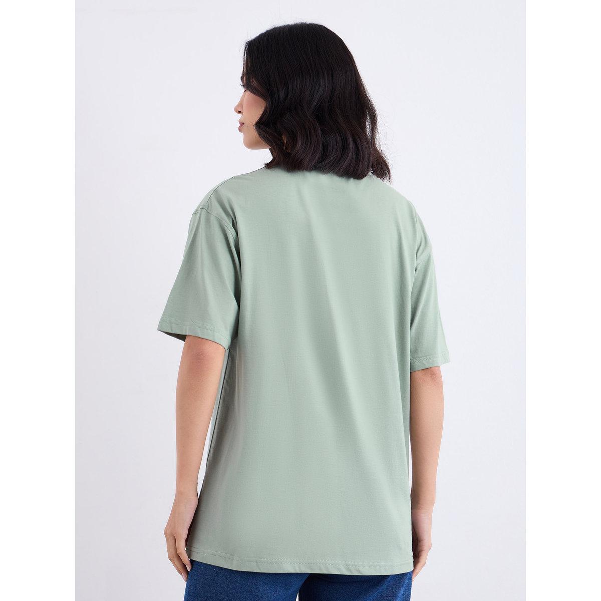 Styli Women Green Embroidered Oversized T-Shirt-women-clothing-tshirts-image-5