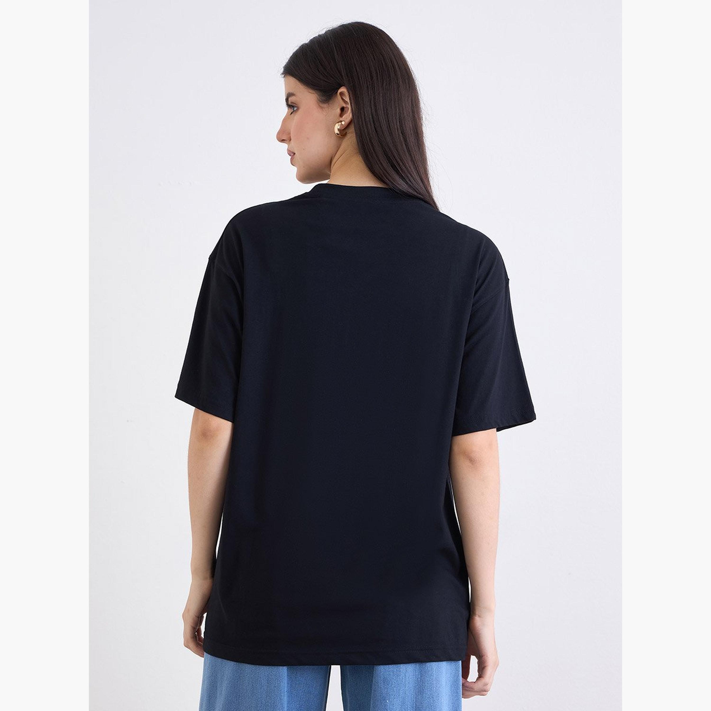 Styli Black Embroidered Panel Oversized T-Shirt-women-clothing-tshirts-image-4